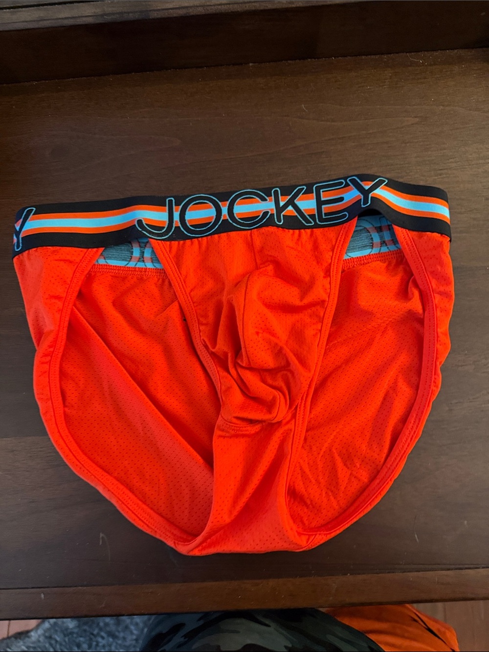 Jockey Men’s Bright Orange Athletic Briefs with Black & Teal Waistband
